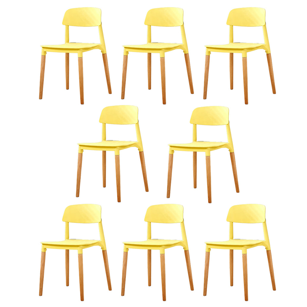 Contemporary Dining Side Chair with Wooden Legs and Plastic Back