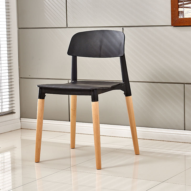 Contemporary Dining Side Chair with Wooden Legs and Plastic Back