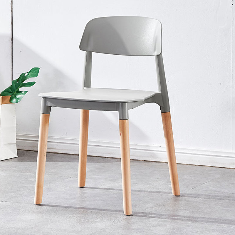 Contemporary Dining Side Chair with Wooden Legs and Plastic Back
