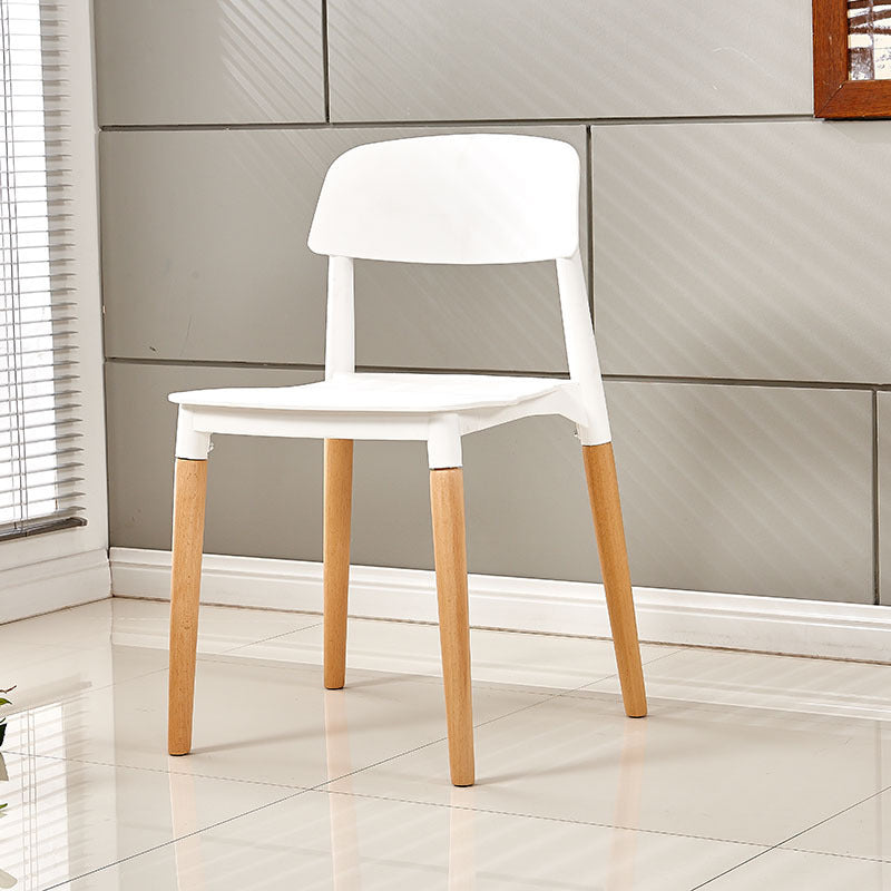 Contemporary Dining Side Chair with Wooden Legs and Plastic Back