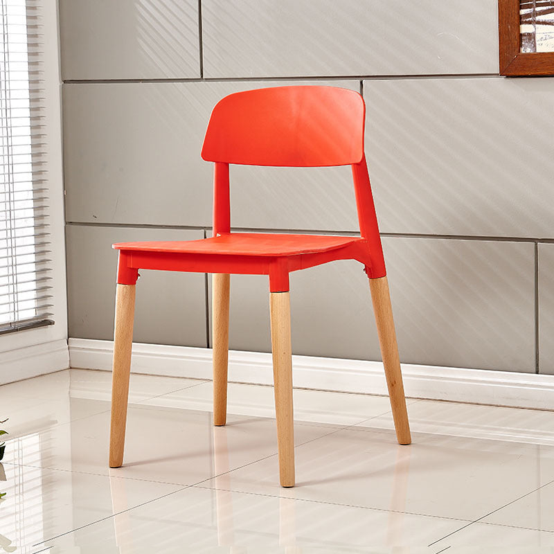 Contemporary Dining Side Chair with Wooden Legs and Plastic Back