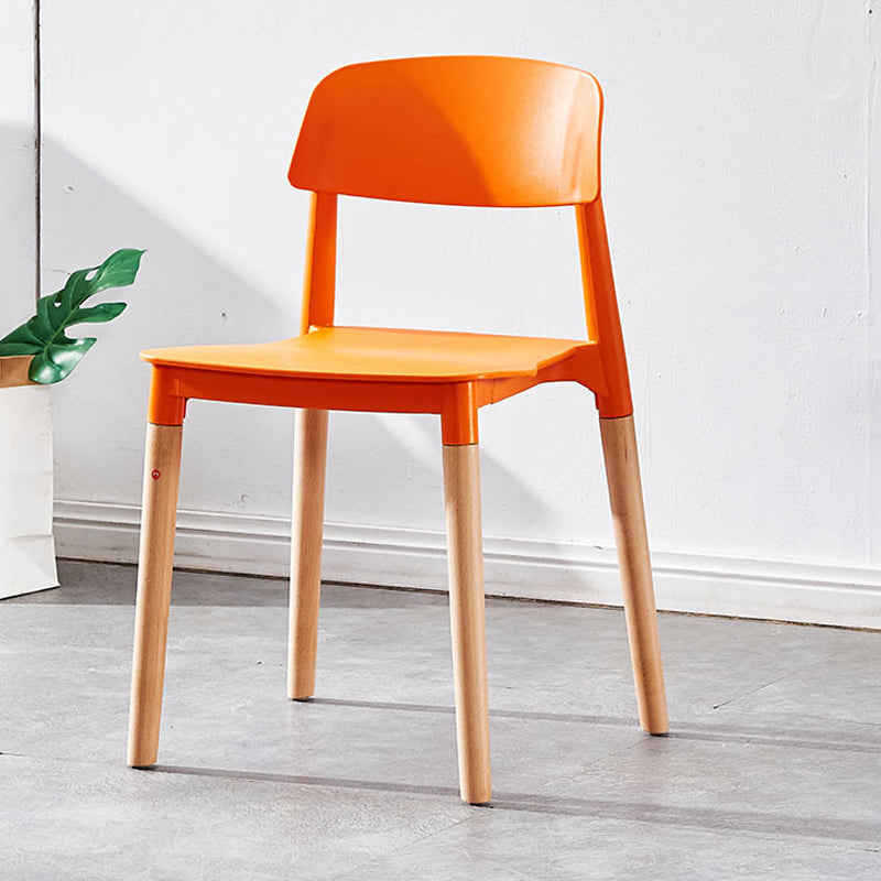 Contemporary Dining Side Chair with Wooden Legs and Plastic Back