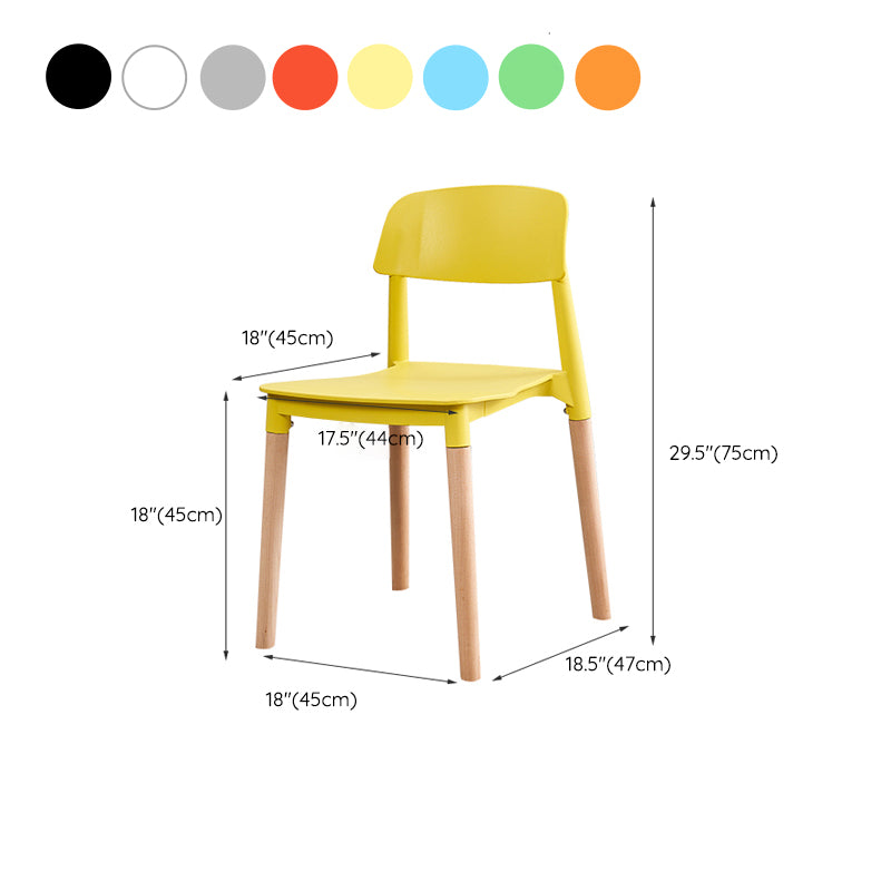 Contemporary Dining Side Chair with Wooden Legs and Plastic Back