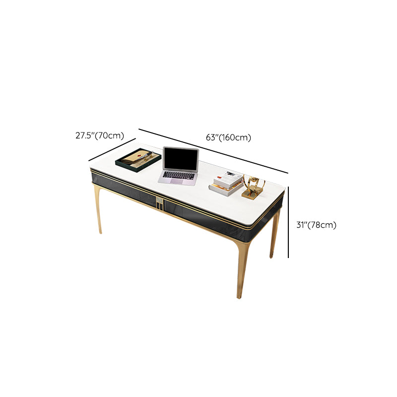 Contemporary Wood Office Desk Rectangular Shape Task Desk with 4 Legs in Green and Gold