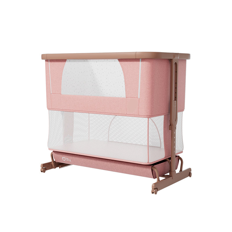 Pink and Gray Crib Cradle Foldable and Height Adjustable Crib Cradle