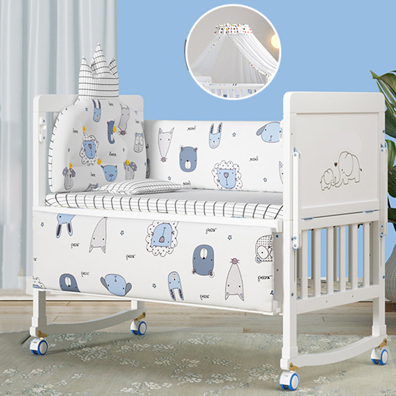 Wooden Contemporary Nursery Bed Wheels Arched Crib with Guardrail