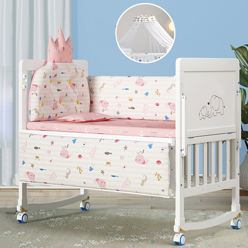 Wooden Contemporary Nursery Bed Wheels Arched Crib with Guardrail