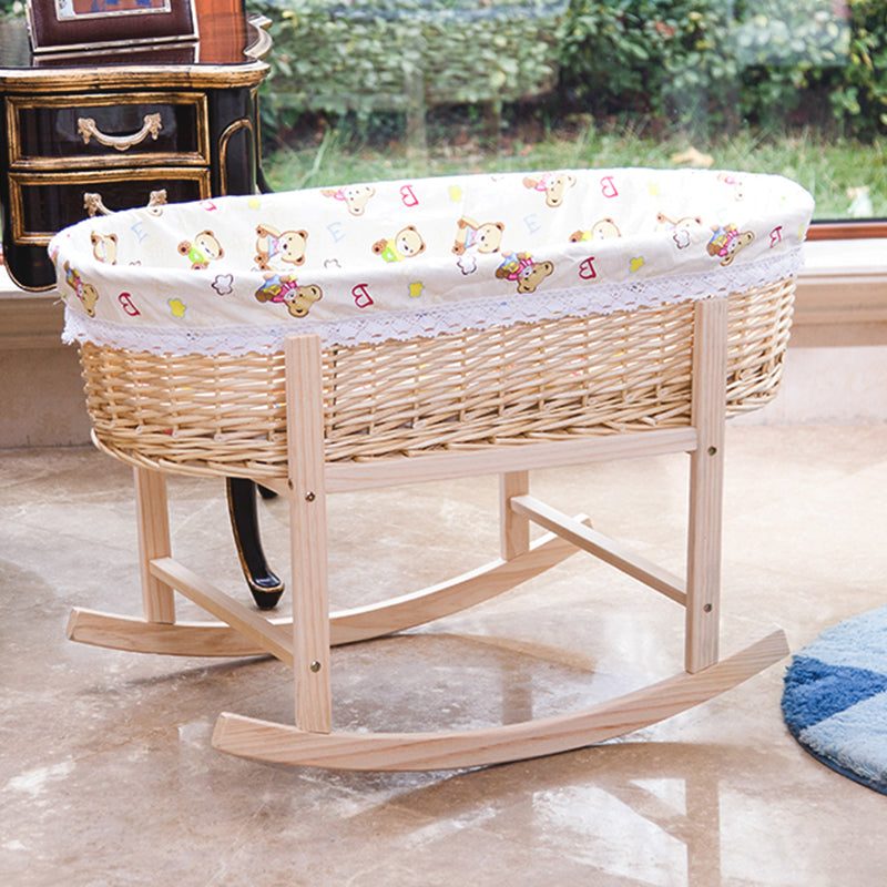 Natural Rocking and Portable Crib Cradle Oval Wicker Stand Crib Cradle