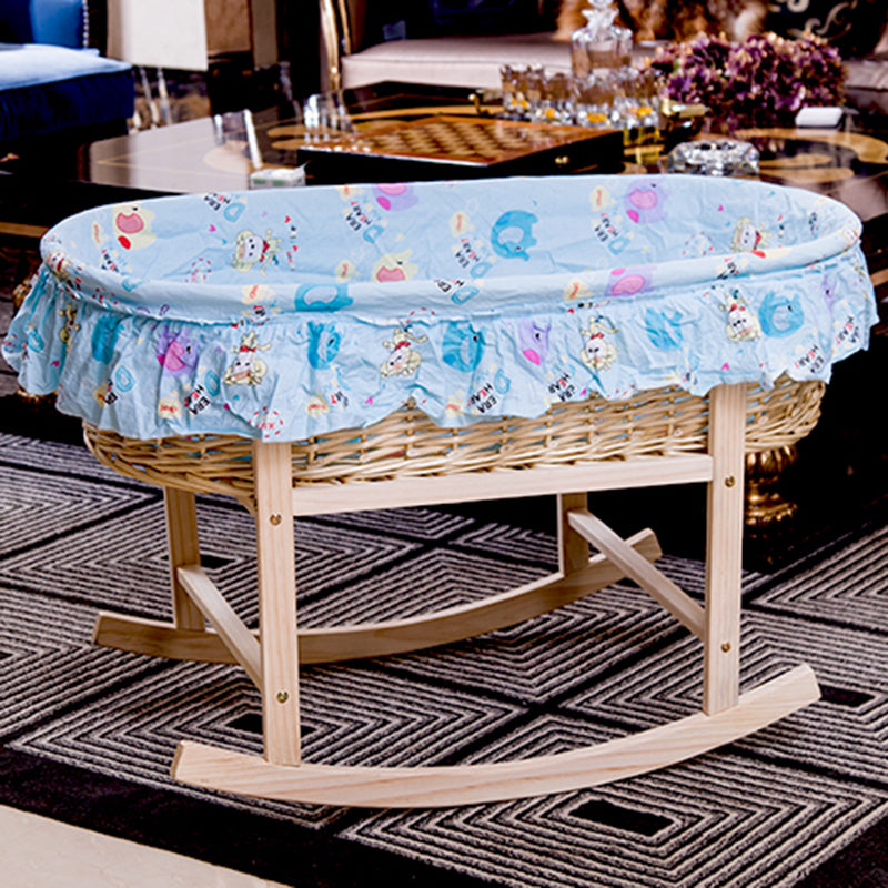 Natural Rocking and Portable Crib Cradle Oval Wicker Stand Crib Cradle