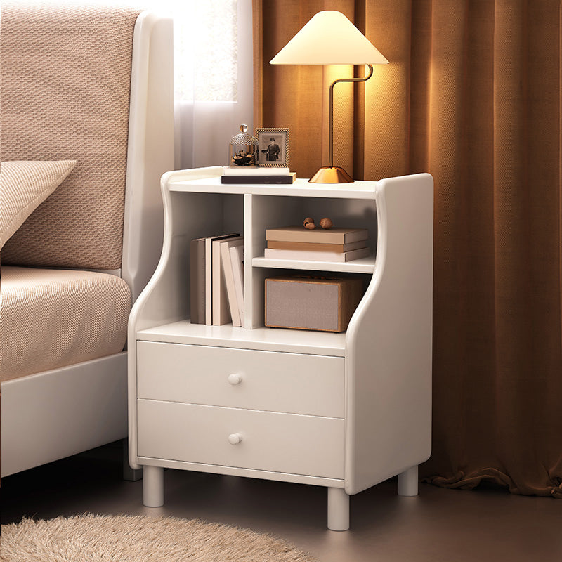 Solid Wood Kids Bedside Table Modern Rubber Wood Nightstand with 2 Drawers