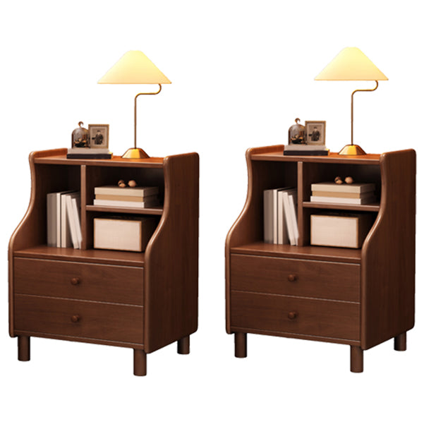 Solid Wood Kids Bedside Table Modern Rubber Wood Nightstand with 2 Drawers