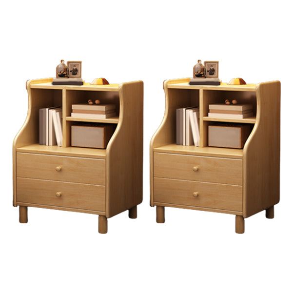 Solid Wood Kids Bedside Table Modern Rubber Wood Nightstand with 2 Drawers