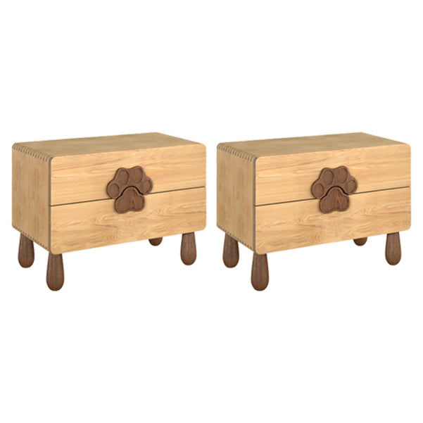 Solid Wood Kids Bedside Table Modern Oak Wood Nightstand with 2 Drawers