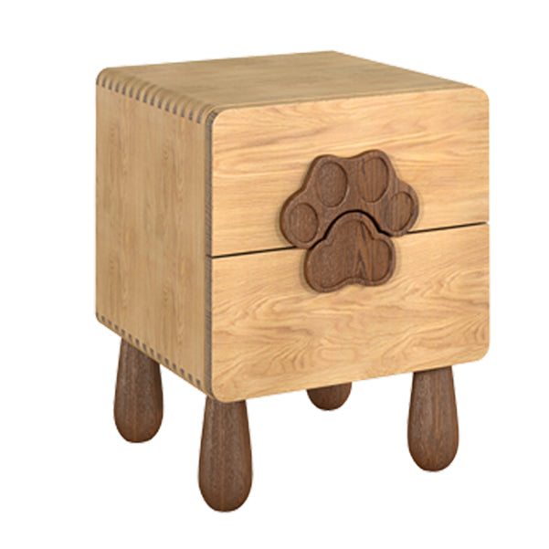 Solid Wood Kids Bedside Table Modern Oak Wood Nightstand with 2 Drawers