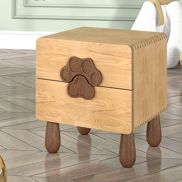 Solid Wood Kids Bedside Table Modern Oak Wood Nightstand with 2 Drawers