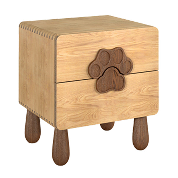 Solid Wood Kids Bedside Table Modern Oak Wood Nightstand with 2 Drawers