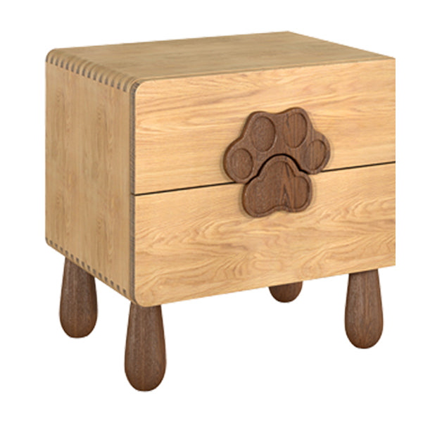 Solid Wood Kids Bedside Table Modern Oak Wood Nightstand with 2 Drawers