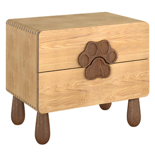 Solid Wood Kids Bedside Table Modern Oak Wood Nightstand with 2 Drawers