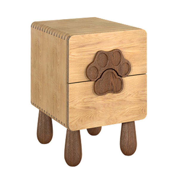 Solid Wood Kids Bedside Table Modern Oak Wood Nightstand with 2 Drawers