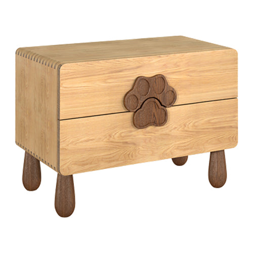 Solid Wood Kids Bedside Table Modern Oak Wood Nightstand with 2 Drawers