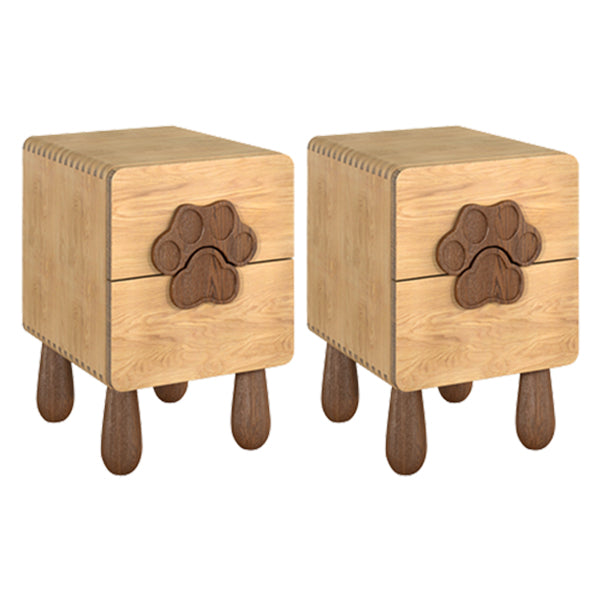 Solid Wood Kids Bedside Table Modern Oak Wood Nightstand with 2 Drawers