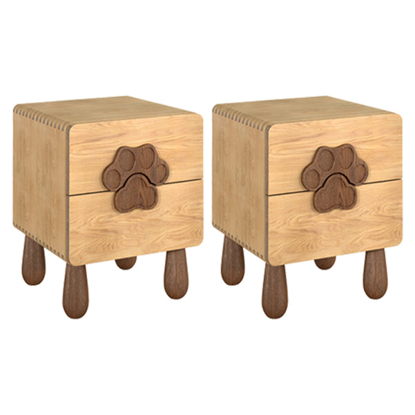 Solid Wood Kids Bedside Table Modern Oak Wood Nightstand with 2 Drawers