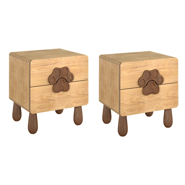 Solid Wood Kids Bedside Table Modern Oak Wood Nightstand with 2 Drawers