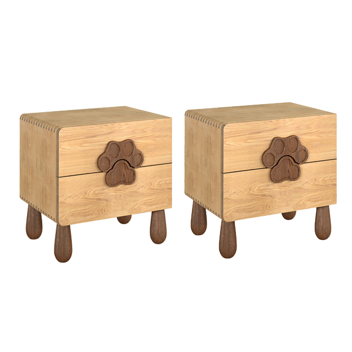 Solid Wood Kids Bedside Table Modern Oak Wood Nightstand with 2 Drawers