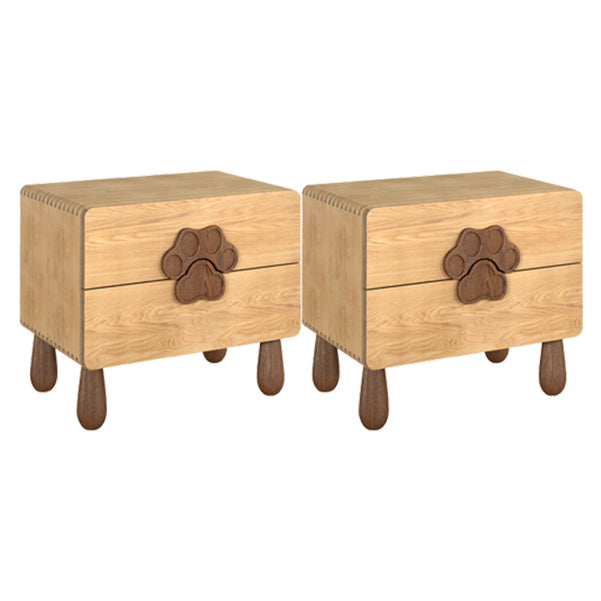 Solid Wood Kids Bedside Table Modern Oak Wood Nightstand with 2 Drawers