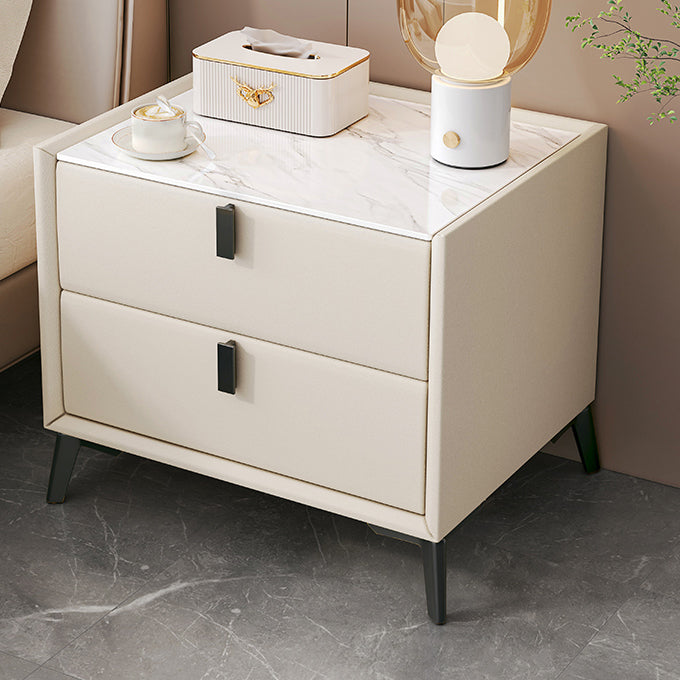 Sintered Stone Top Kids Bedside Table Modern Pine Wood Nightstand with Drawers