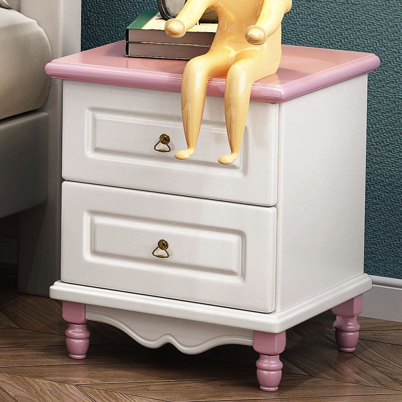 Rubber Wood Kids Bedside Table Modern Youth Nightstand with 2 Drawers