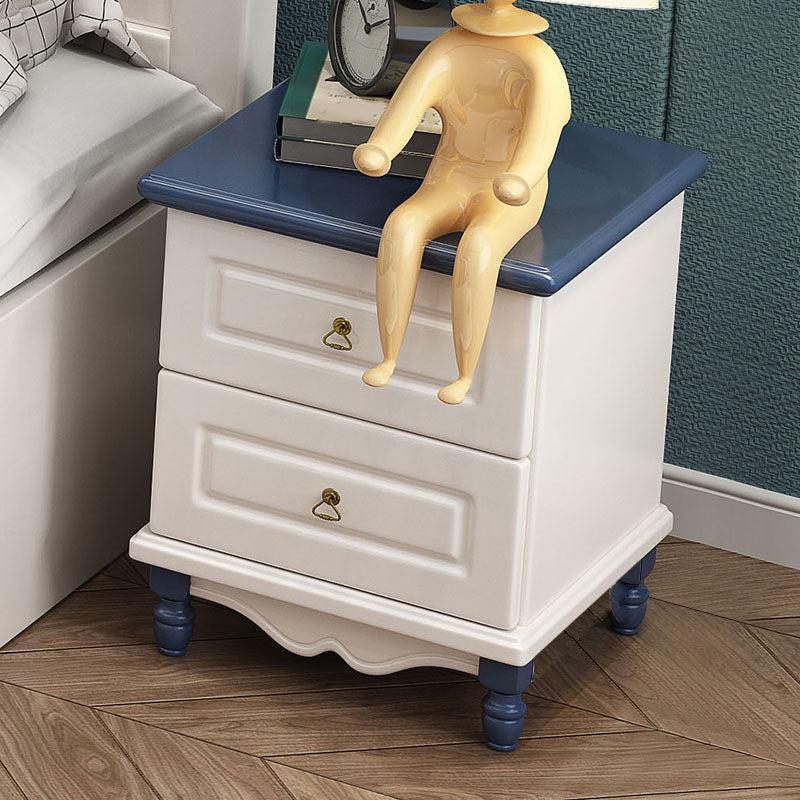 Rubber Wood Kids Bedside Table Modern Youth Nightstand with 2 Drawers