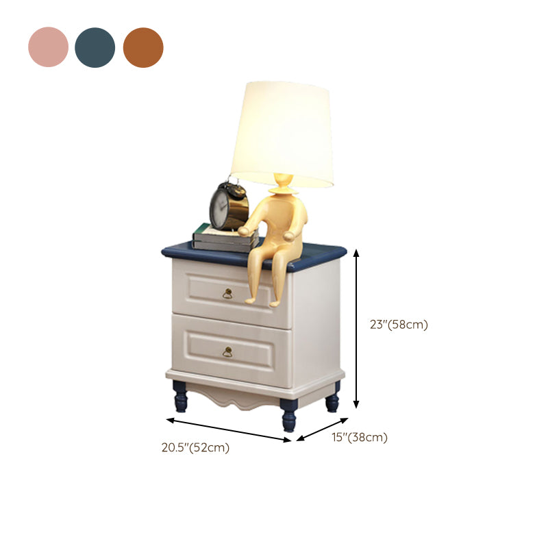 Rubber Wood Kids Bedside Table Modern Youth Nightstand with 2 Drawers