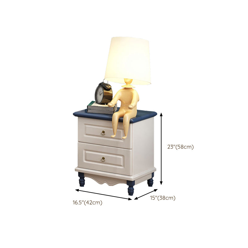 Rubber Wood Kids Bedside Table Modern Youth Nightstand with 2 Drawers