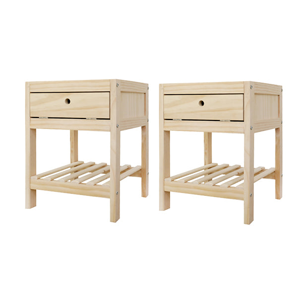 Modern Pine Kids Bedside Table Light Wood Nightstands with Drawers