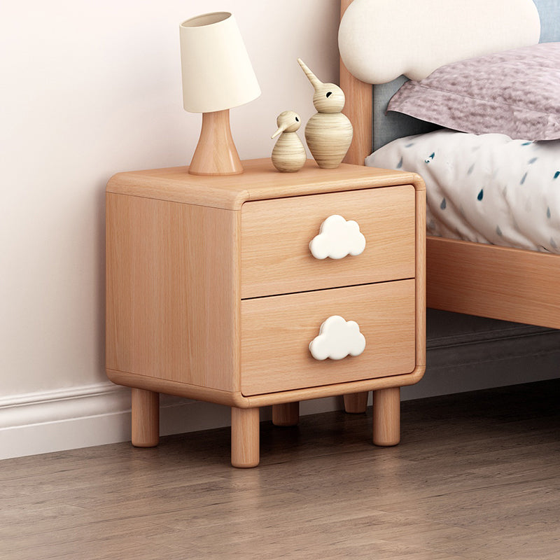 Modern Beech Kids Bedside Table Light Wood Nightstands with 2 Drawers