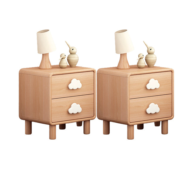 Modern Beech Kids Bedside Table Light Wood Nightstands with 2 Drawers