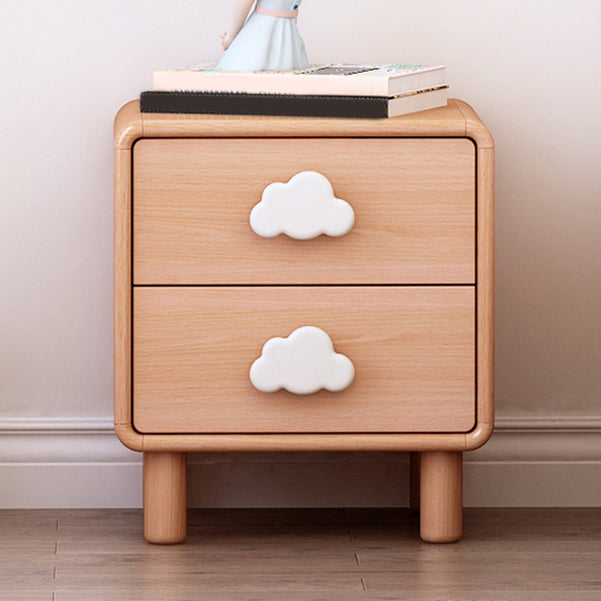 Modern Beech Kids Bedside Table Light Wood Nightstands with 2 Drawers