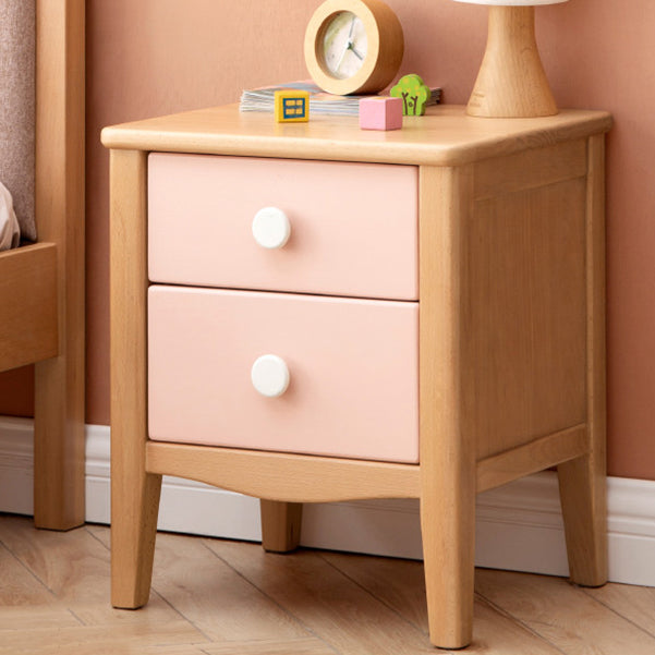 Modern Beech Kids Bedside Table Pink Nightstands with 2 Drawers