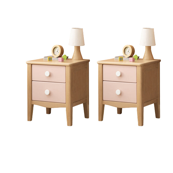 Modern Beech Kids Bedside Table Pink Nightstands with 2 Drawers