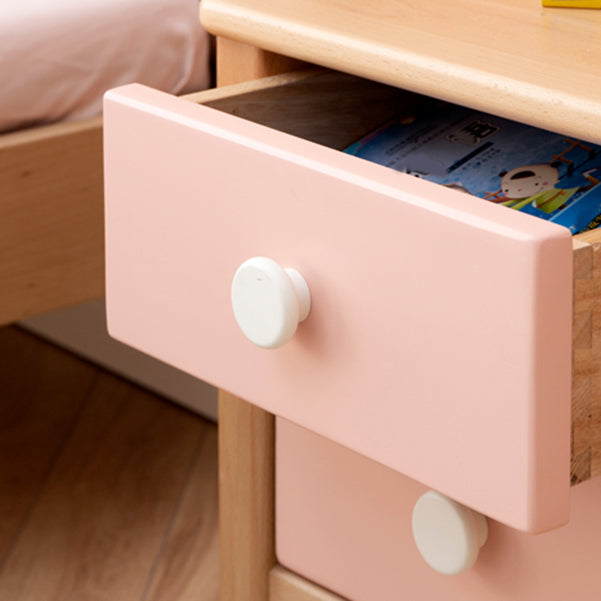 Modern Beech Kids Bedside Table Pink Nightstands with 2 Drawers