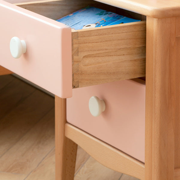 Modern Beech Kids Bedside Table Pink Nightstands with 2 Drawers