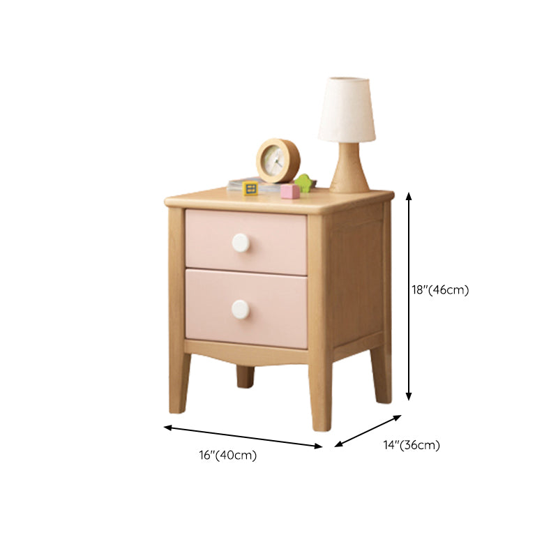 Modern Beech Kids Bedside Table Pink Nightstands with 2 Drawers