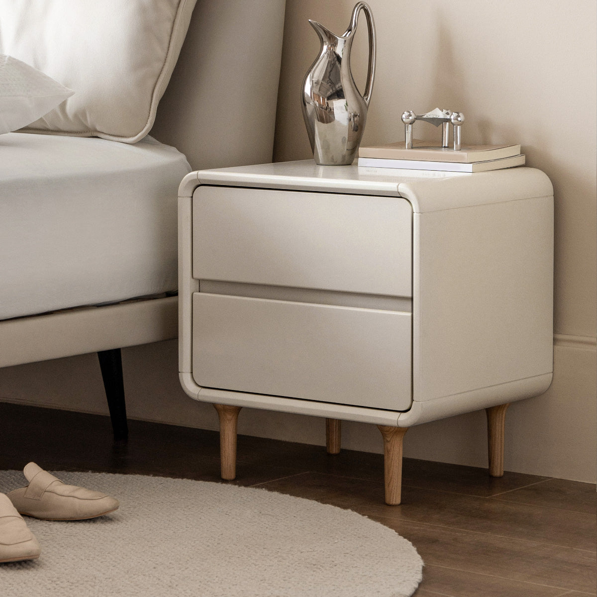 White Solid Wood Nightstands Neutral Bedside Table for Nursery