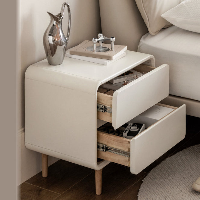 White Solid Wood Nightstands Neutral Bedside Table for Nursery