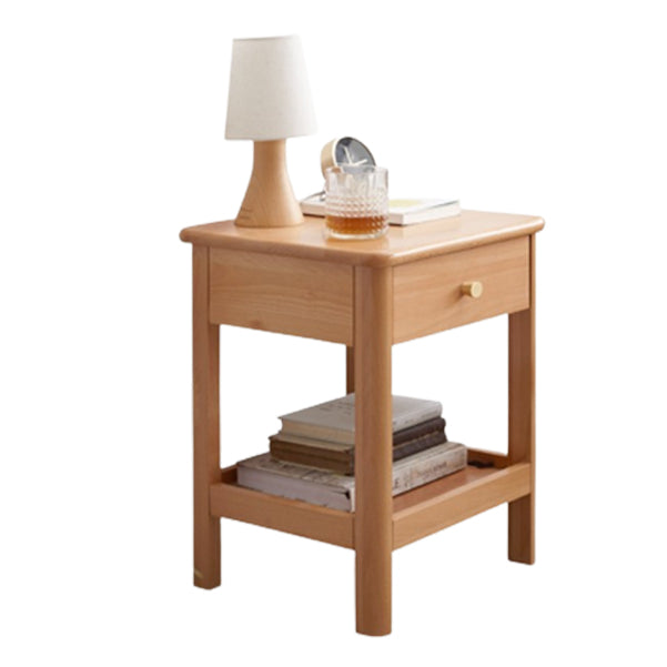 Oak and Beech Nightstand Storage Bedside Table for Nursery with Shelves