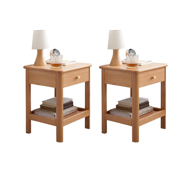 Oak and Beech Nightstand Storage Bedside Table for Nursery with Shelves