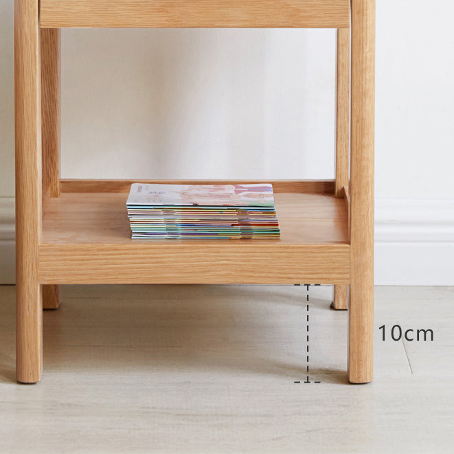 Oak and Beech Nightstand Storage Bedside Table for Nursery with Shelves