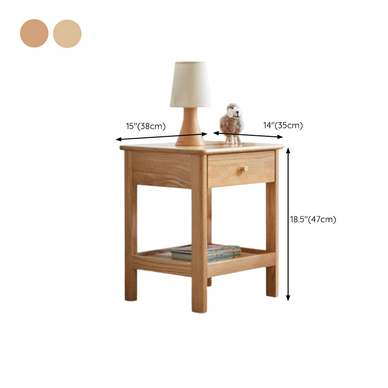 Oak and Beech Nightstand Storage Bedside Table for Nursery with Shelves