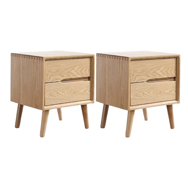 Oak Wood Kids Bedside Table Light Wood Youth Nightstand with 2 Drawer